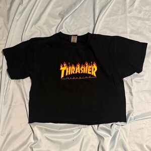 Thrasher Zumiz Black Tee with Fiery Logo Youth Large, cropped